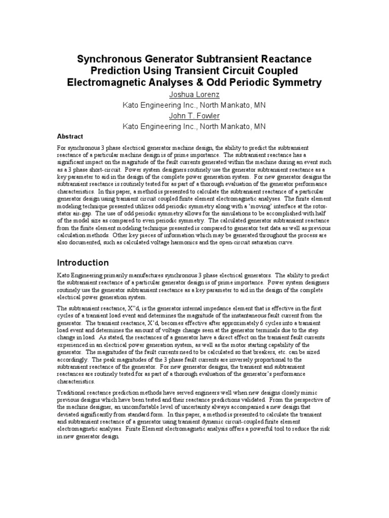 Syn Gen Sub Transient Reactance Prediction | PDF | Inductor | Electric ...