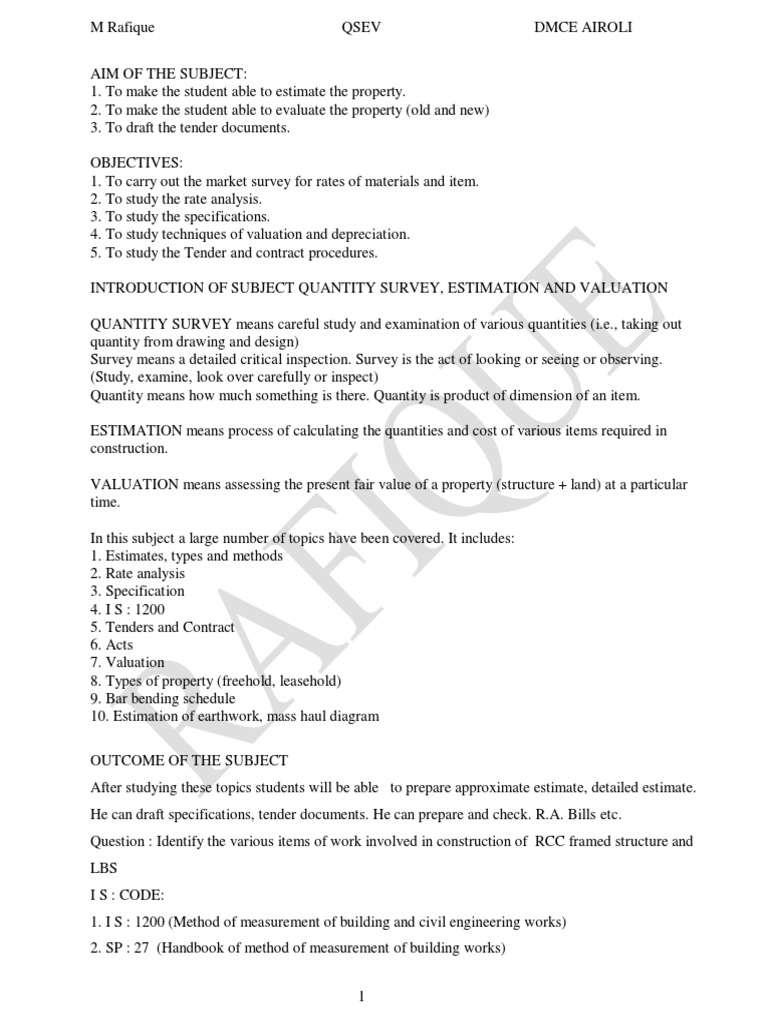 Quantity Surveying and Estimation Guide | PDF | Specification ...