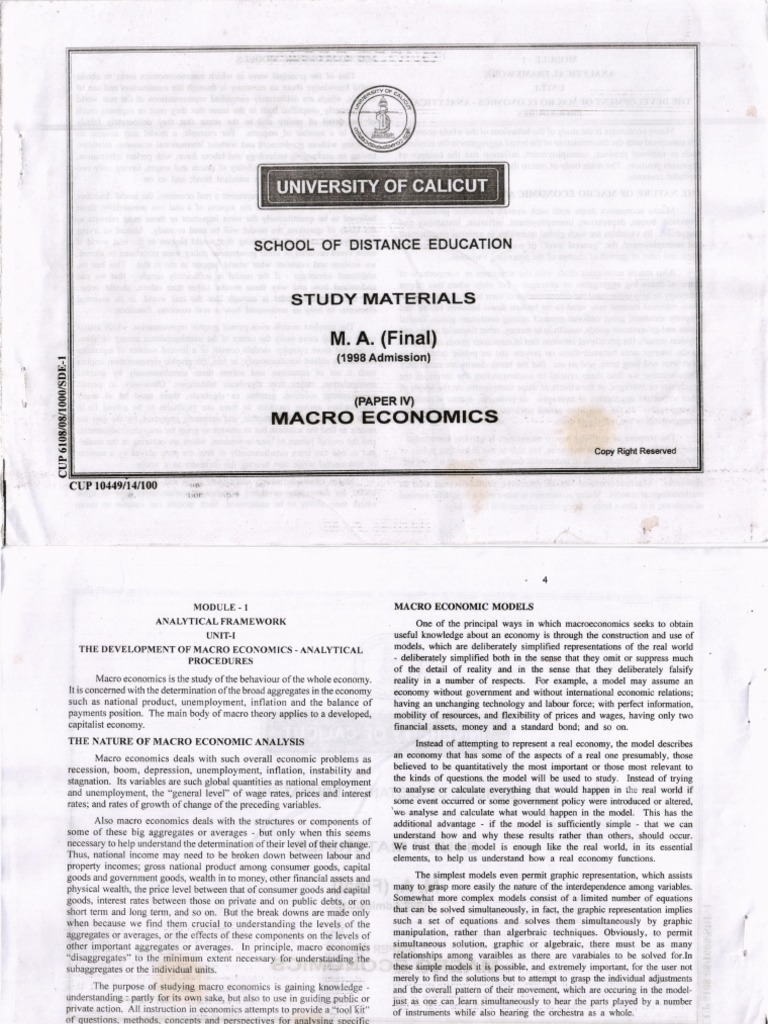 MA Economics Paper 4 Macro Economic Theory PDF General Equilibrium
