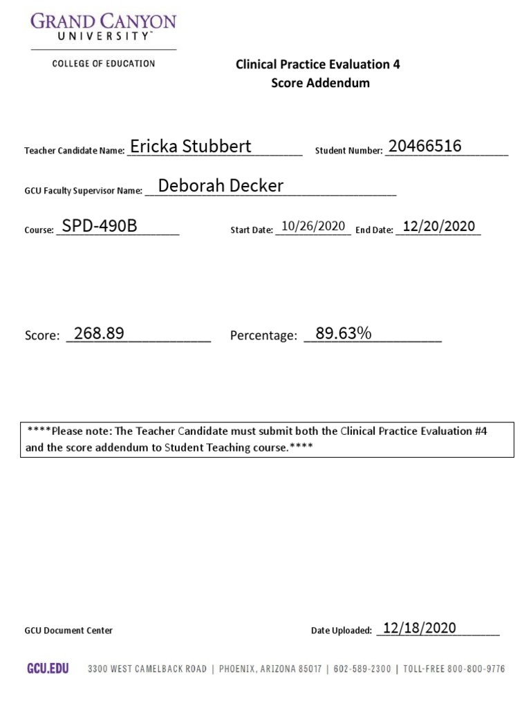 Clinical Practice Evaluation Score Addendum | PDF