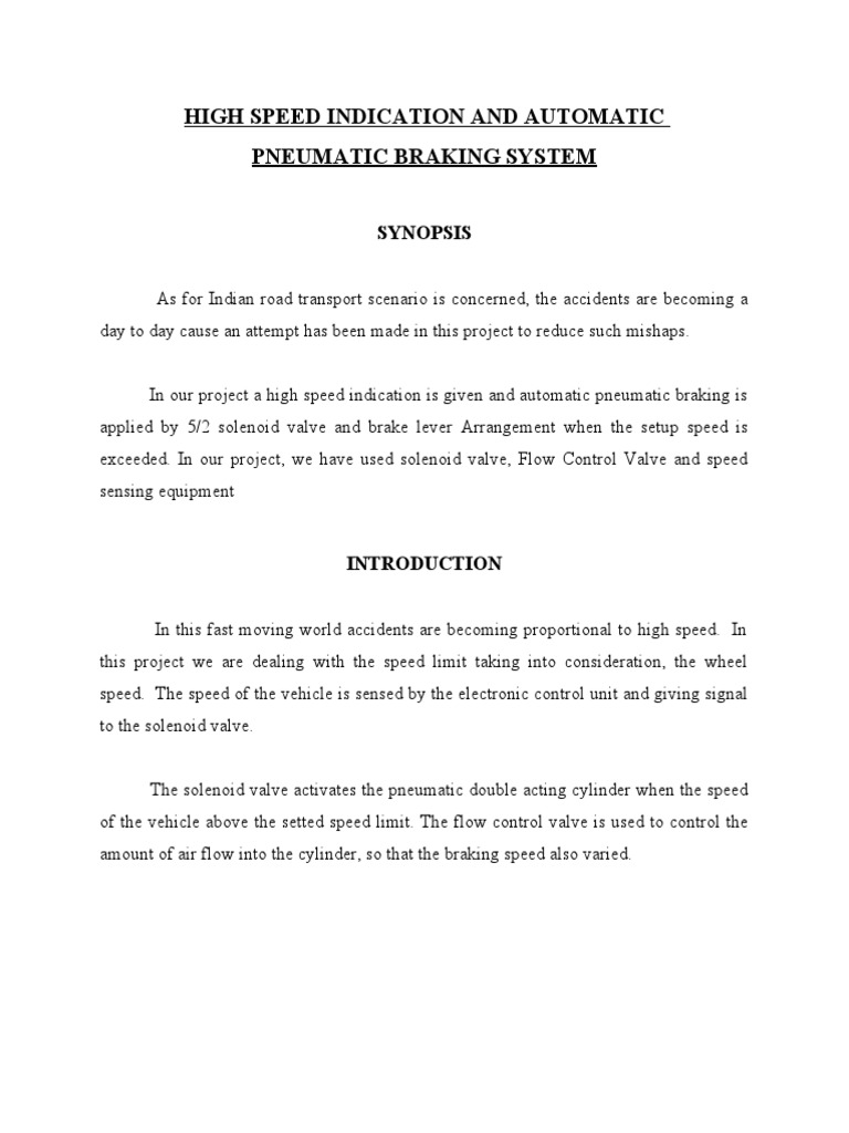 CTP040 HIGH SPEED INDICATION AND AUTOMATIC PNEUMATIC BRAKING SYSTEM