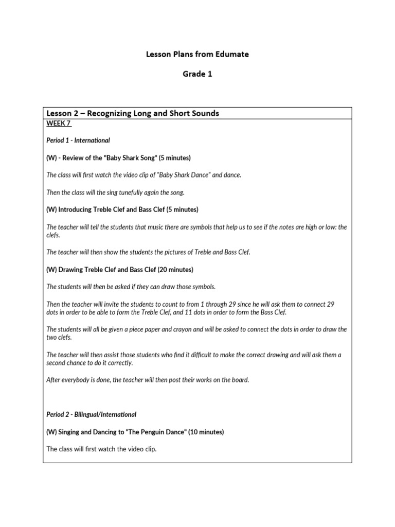 Grade 1 Music Lesson Plans: Sounds & Clefs | PDF | Clef | Entertainment ...