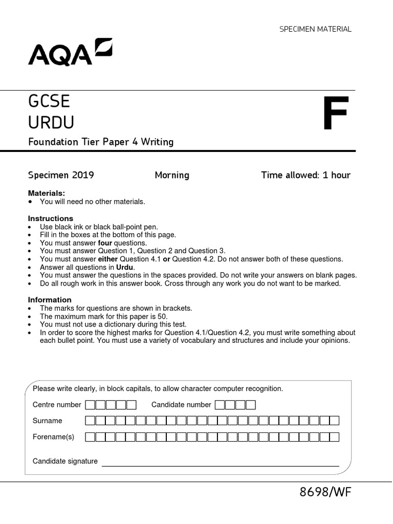 Urdu Writing Specimen PDF Writing