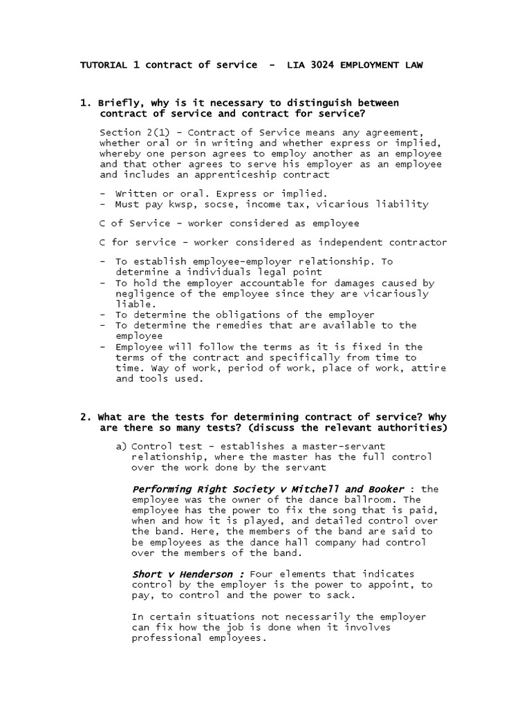 Determining Employee Status An Analysis of the Tests Used to