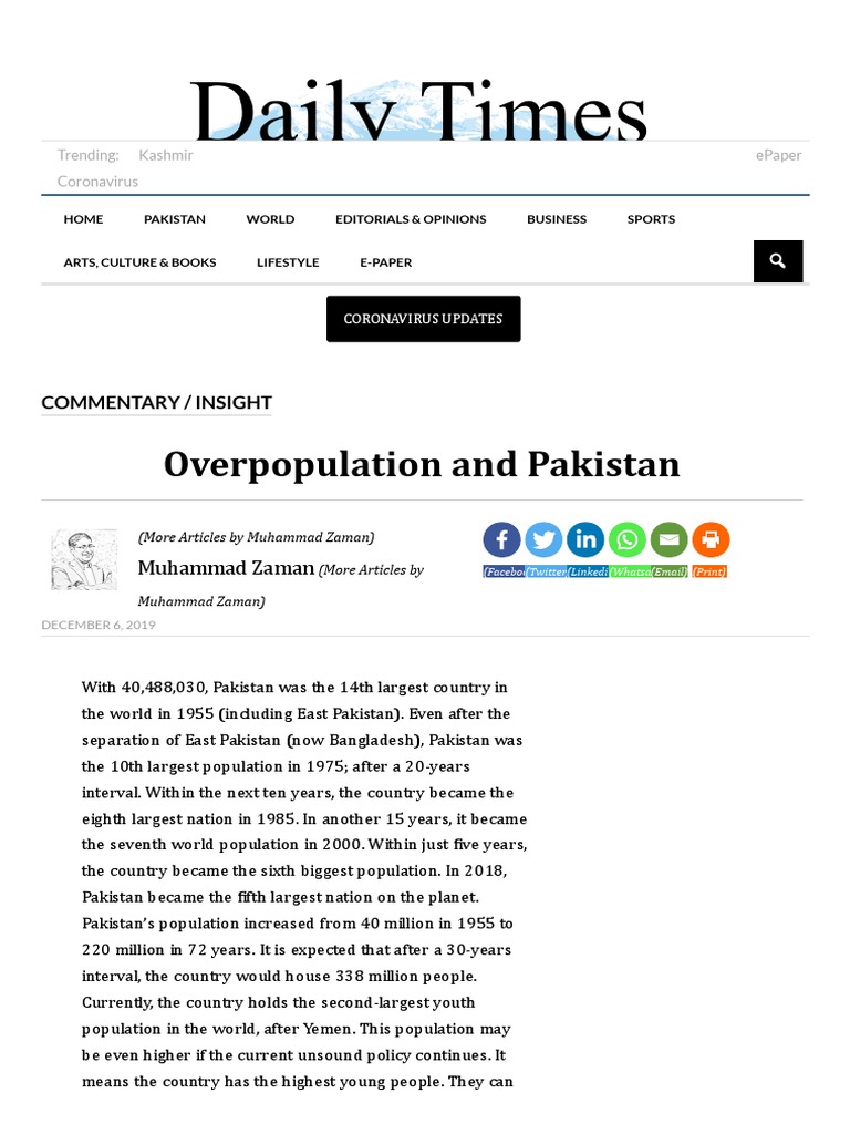 overpopulation essay in pakistan