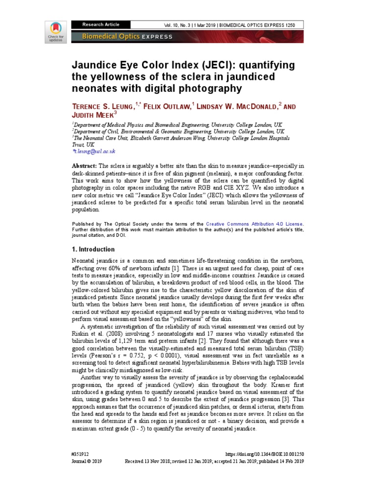 Jaundice Eye Color Index (JECI) Quantifying The Yellowness of The