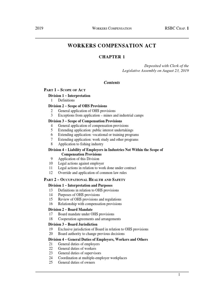C. RS1 Workers Compensation Act 2019 PDF Occupational Safety And