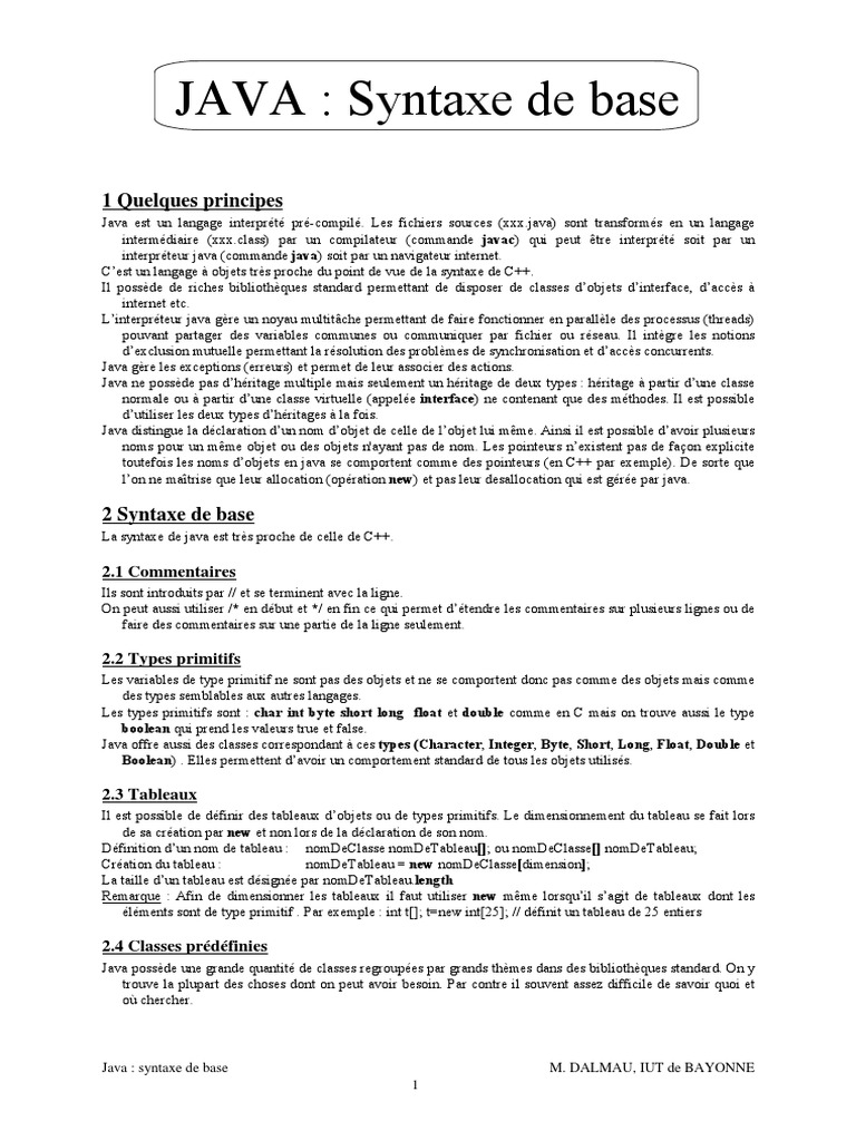 Bases Java PDF | PDF | Java (Langage de programmation) | Classe ...