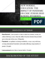 New Normal Education: The Impact of Pandemic On CSHC Junior High School Students