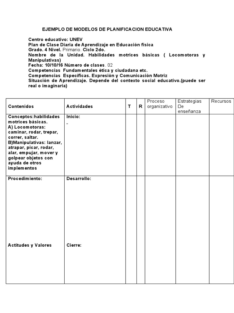 Ejemplo de Modelos de Planificacion Educativa | PDF | Planificación ...