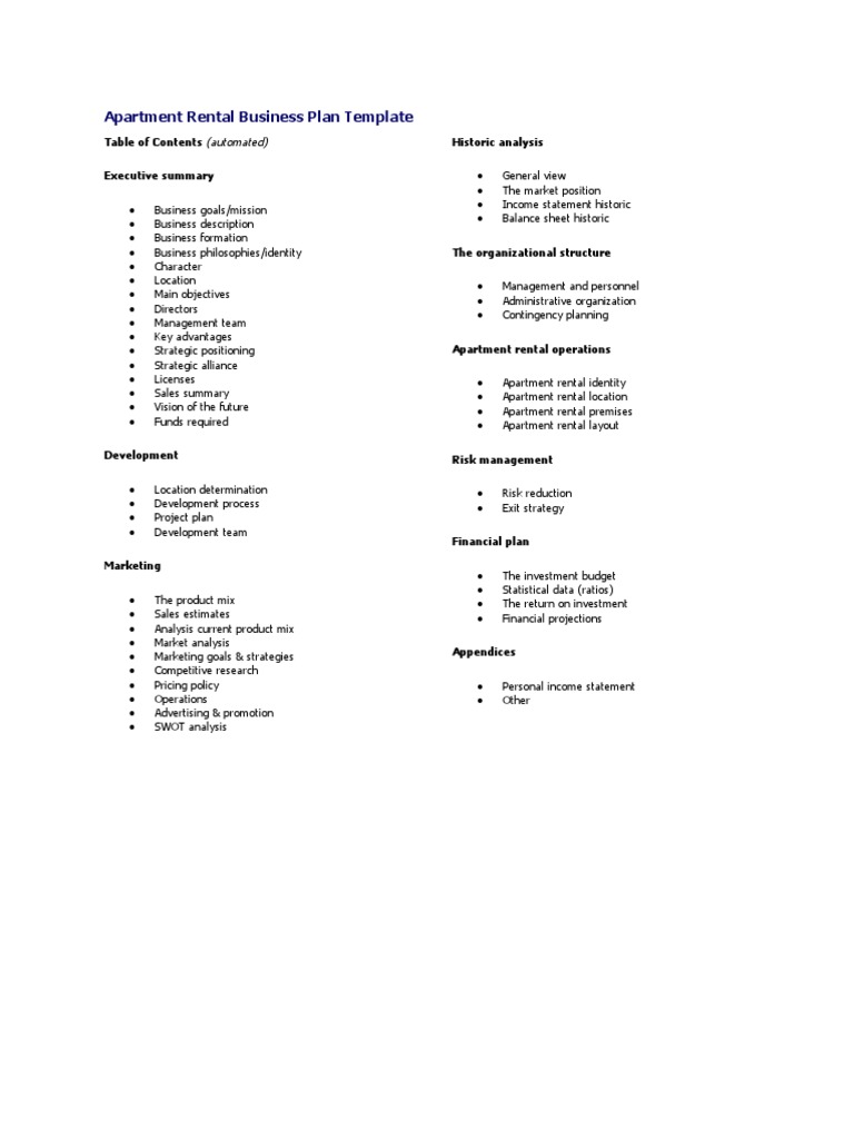 Apartment Rental Business Plan Template | PDF | Business