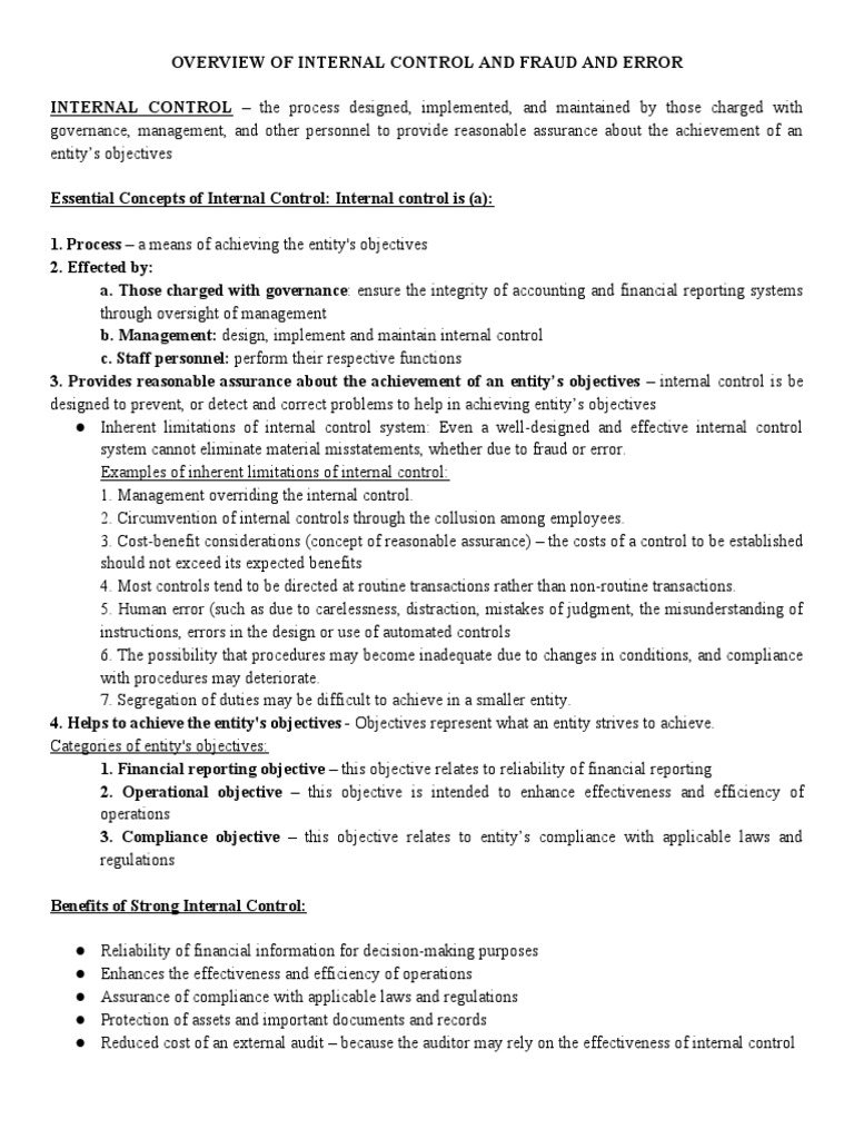 Objectives of Internal Control Explained | PDF | Internal Control | Fraud