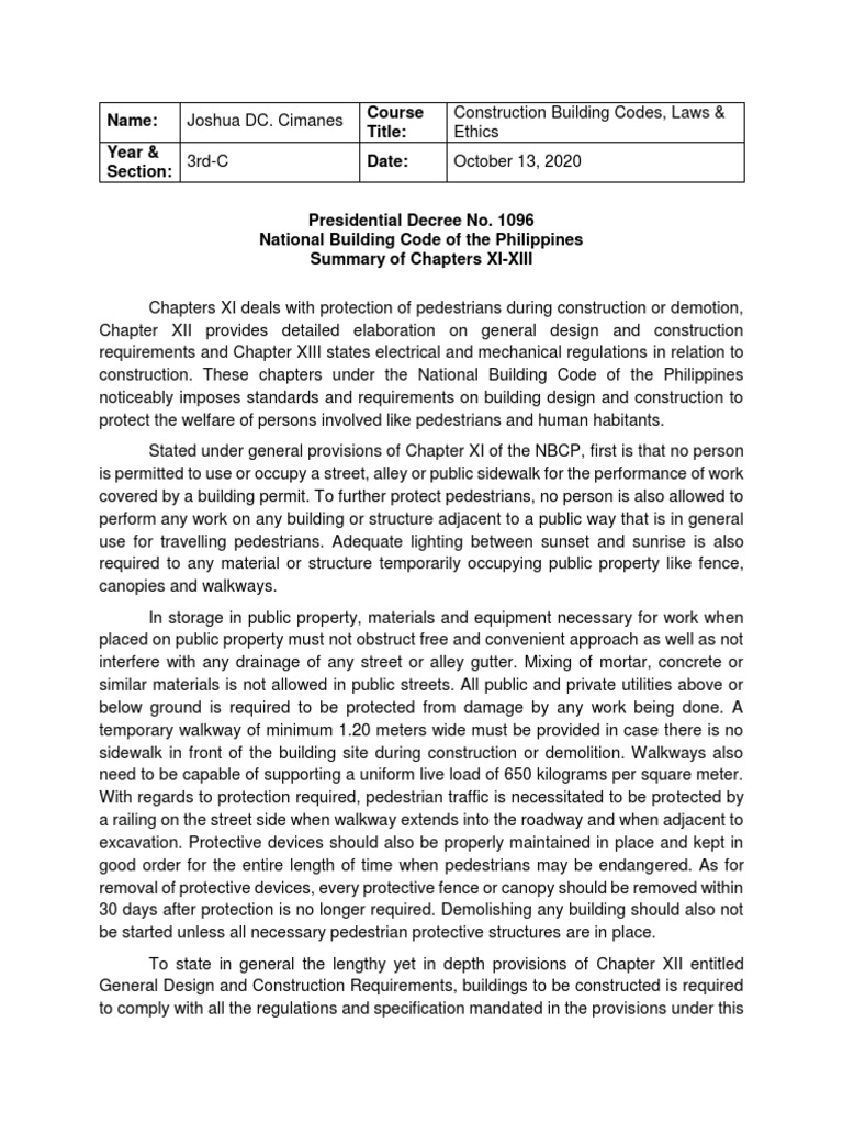 National Building Code of The Philippines Chapter XIXIII Summary PDF