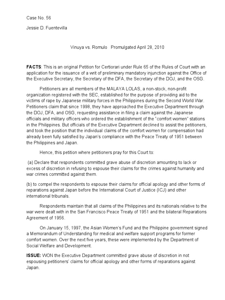 The executive department s prerogative to determine whether to espouse