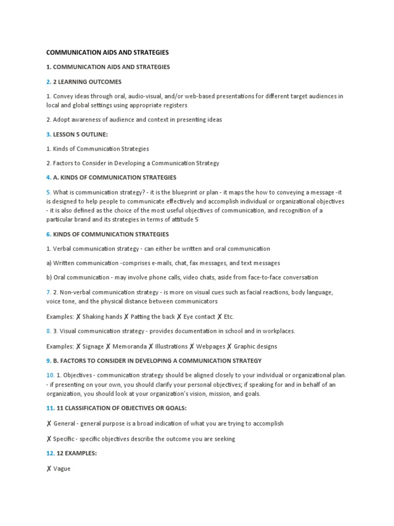 Communication Aids and Strategies PDF Communication Human