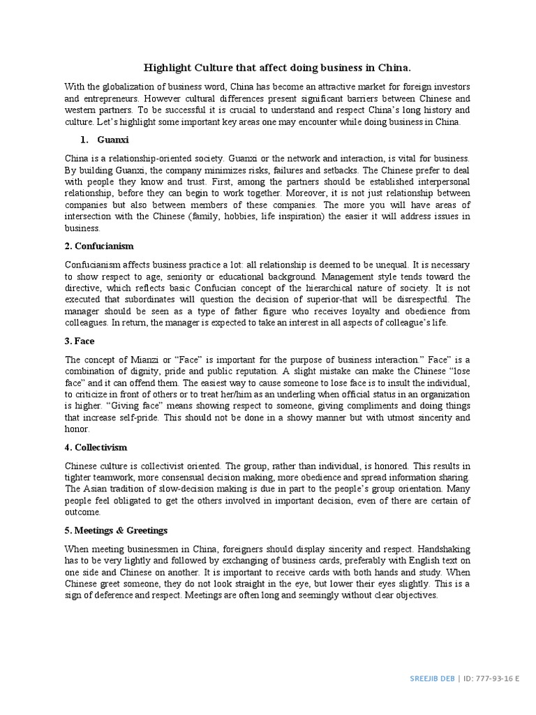 Highlight Culture That Affect Doing Business In China Pdf