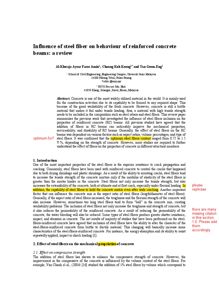 Steel Fiber Impact on Reinforced Concrete Beams | PDF | Strength Of ...