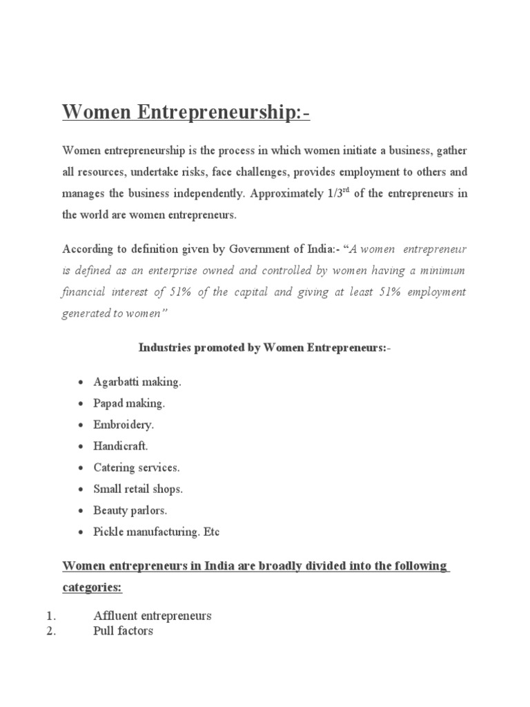 Women Entrepreneurship | PDF | Entrepreneurship | Family