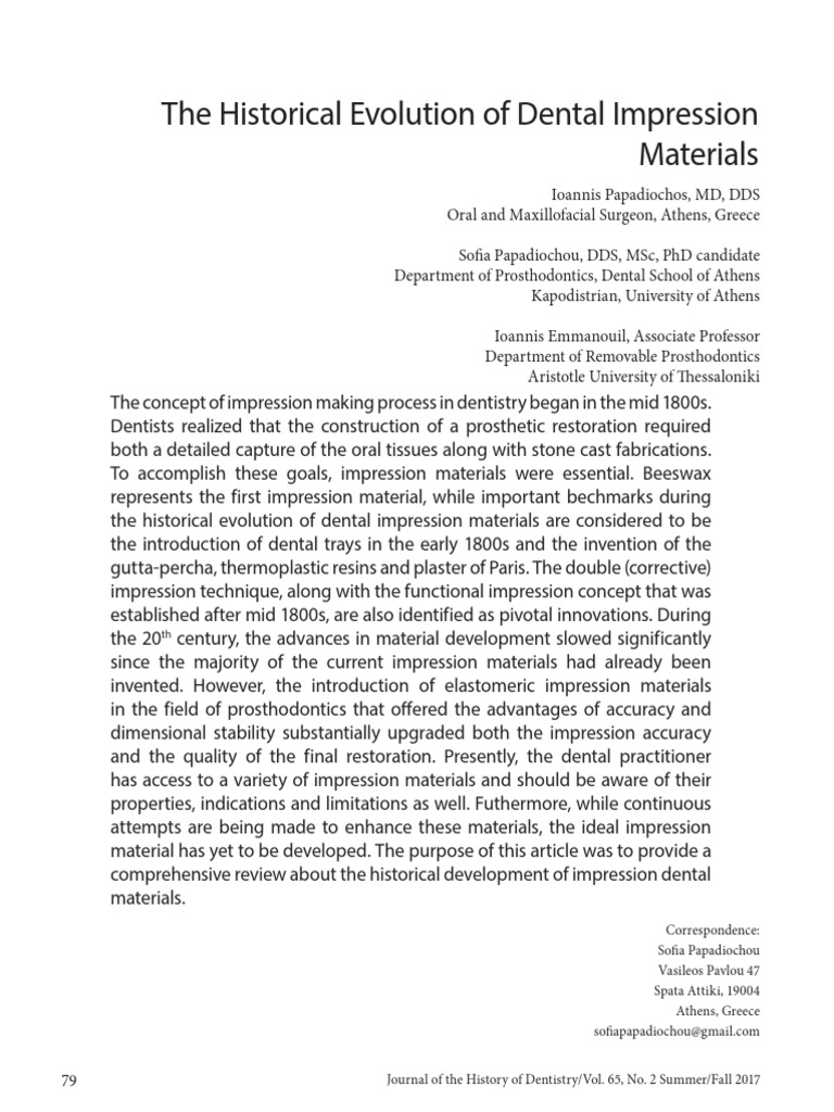 The Historical Evolution of Dental Impression Materials PDF