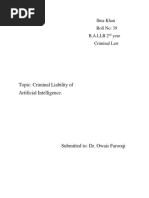 Topic: Criminal Liability of Artificial Intelligence.: Ilma Khan Roll No: 39 B.A.LLB 2 Year Criminal Law