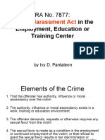 In The Employment, Education or Training Center: Sexual Harassment Act