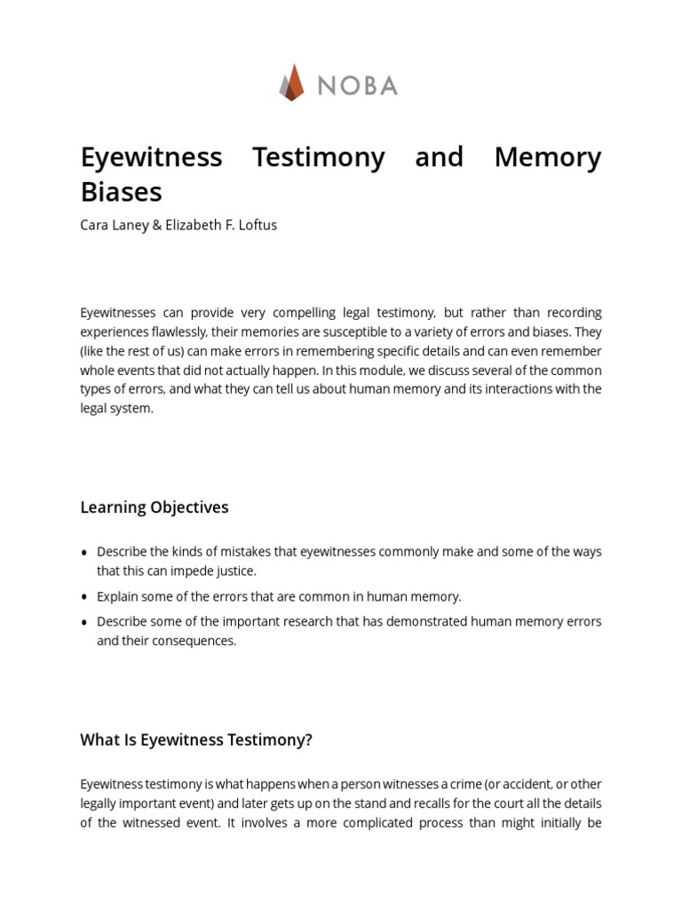 Eyewitness Testimony and Memory Biases | PDF | Witness | Memory