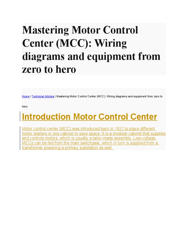 Mastering Motor Control Center (MCC) Wiring Diagrams and Equipment