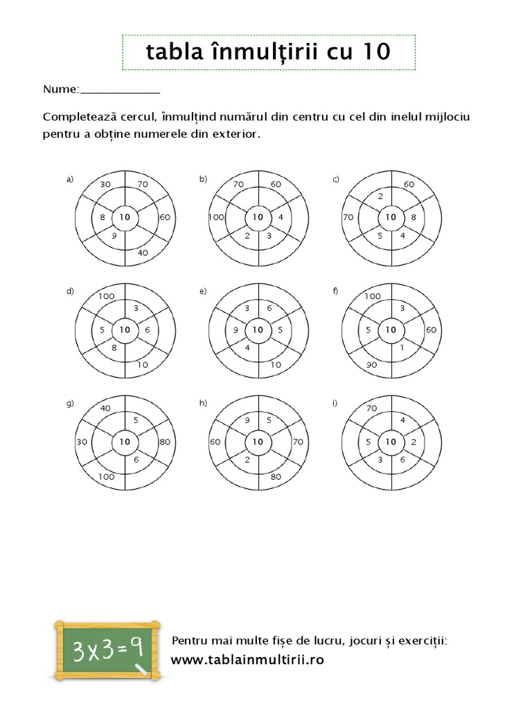 Fise de Lucru Cu Tabla Inmultirii Cu 10 ws3 | PDF