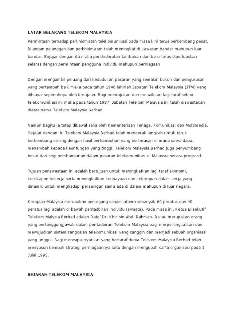 LATAR BELAKANG TELEKOM MALAYSIA
