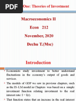 Chapter One: Theories of Investment: Macroeconomics II Econ 212 November, 2020 Dechu T. (MSC)