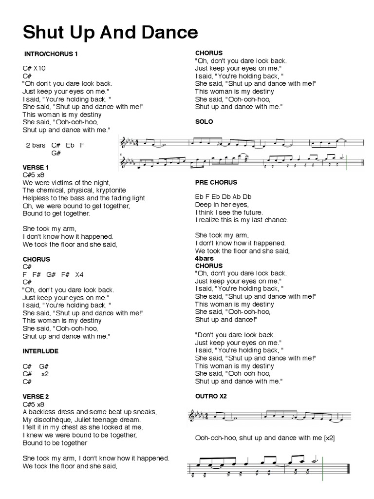 Shut Up and Dance Lyrics | PDF | Songs | Musical Compositions