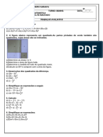 Matemática: Trabalho avaliativo sobre expressões algébricas