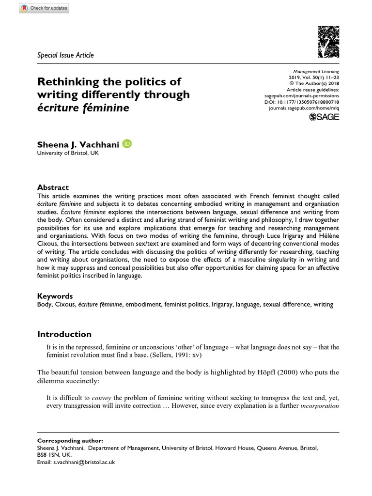 Rethinking The Politics of Writing Differently Through Écriture ...