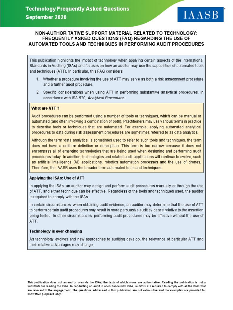 IAASB-FAQ-Automated-Tools-Techniques Sept 2020 | PDF | Finance & Money ...