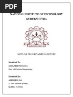 National Institute of Technology Kurukshetra: Matlab Programming Report