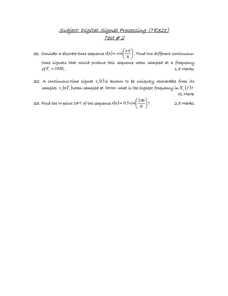 Subject: Digital Signal Processing (TE321) Test # 2: - Sec 1m | PDF