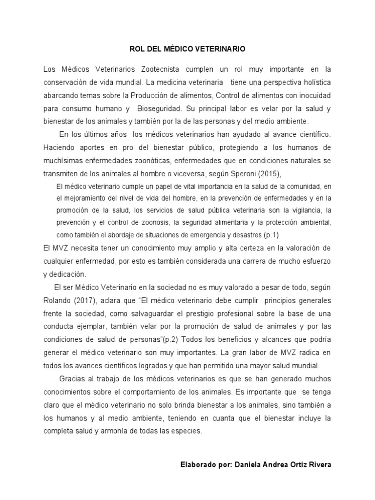 Rol Del Médico Veterinario | PDF | Medicina Veterinaria | Bienestar