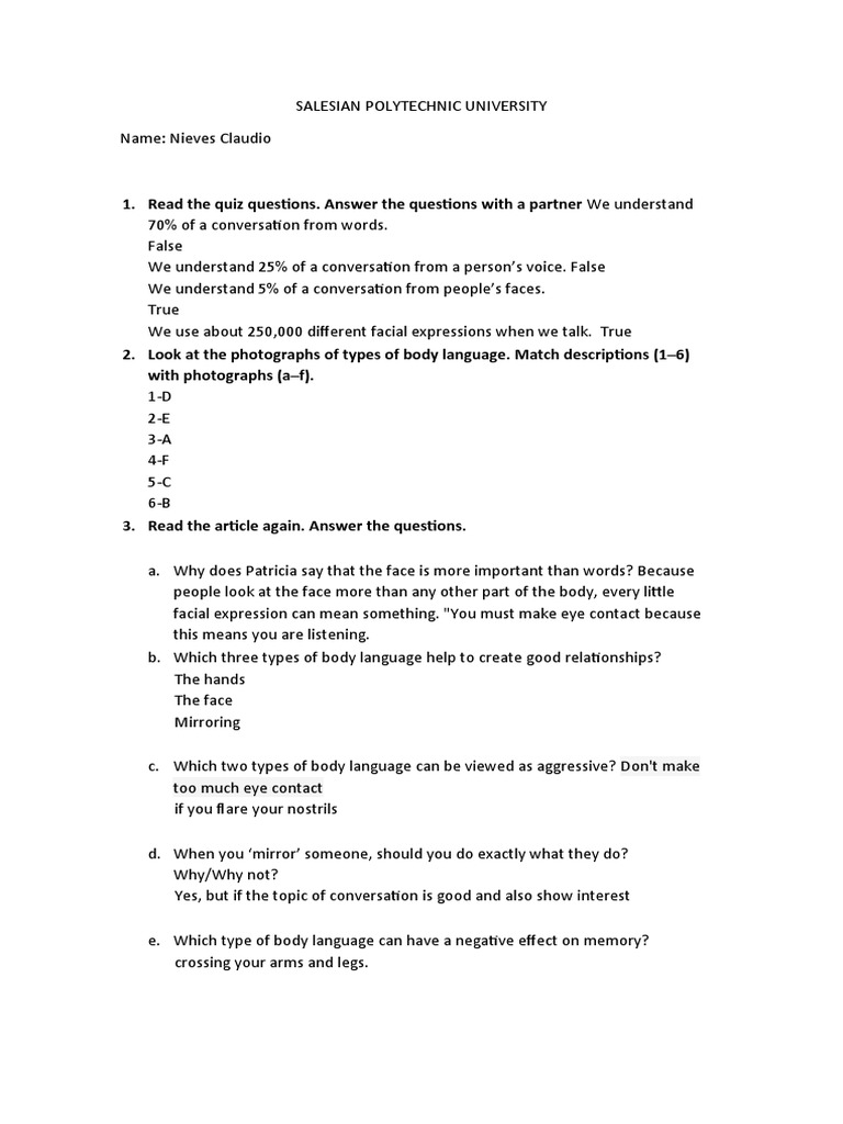Understanding Body Language in Communication | PDF