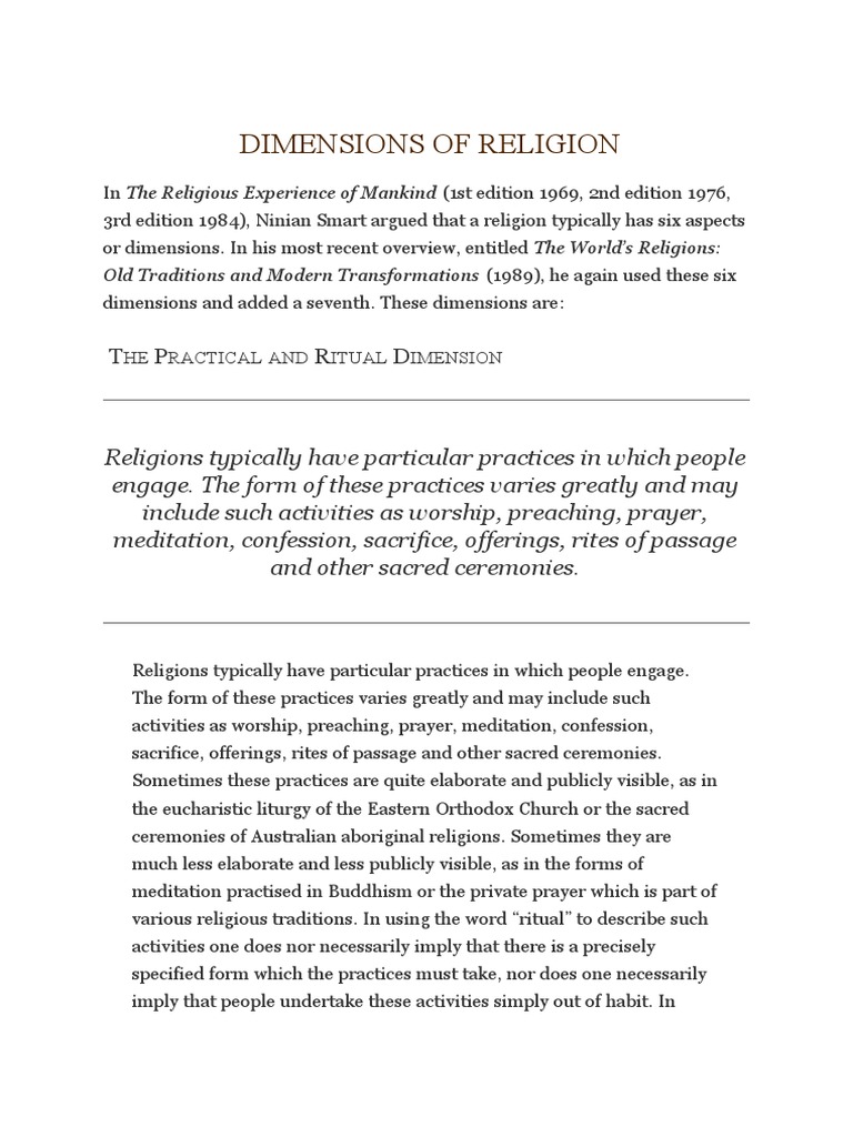 Ninian Smart's Six Dimensions of Religion | PDF | Prayer | God