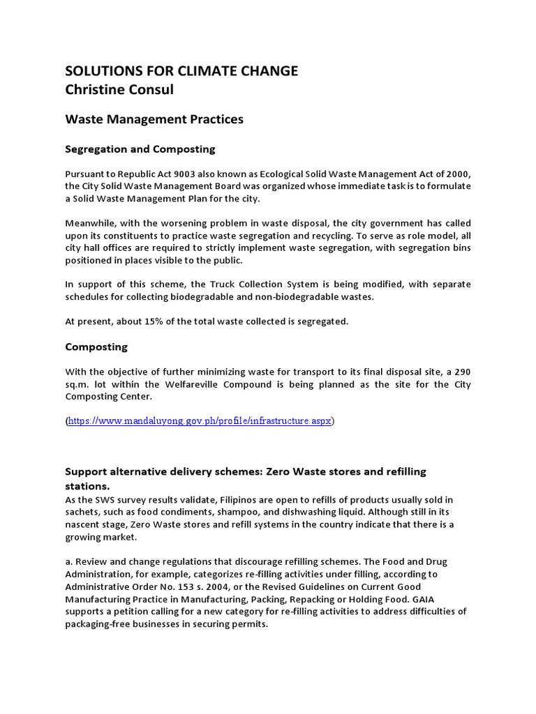Climate Change Waste Management Solutions | PDF | Waste Management ...
