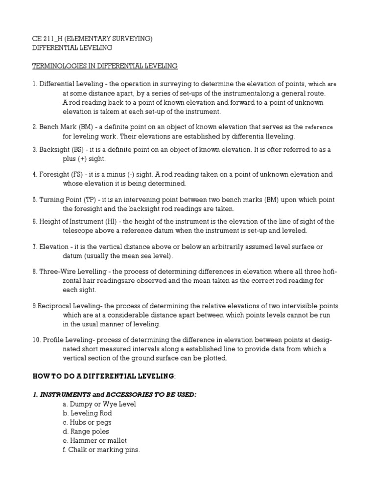 Which Are How To Do A Differential Leveling PDF Scientific