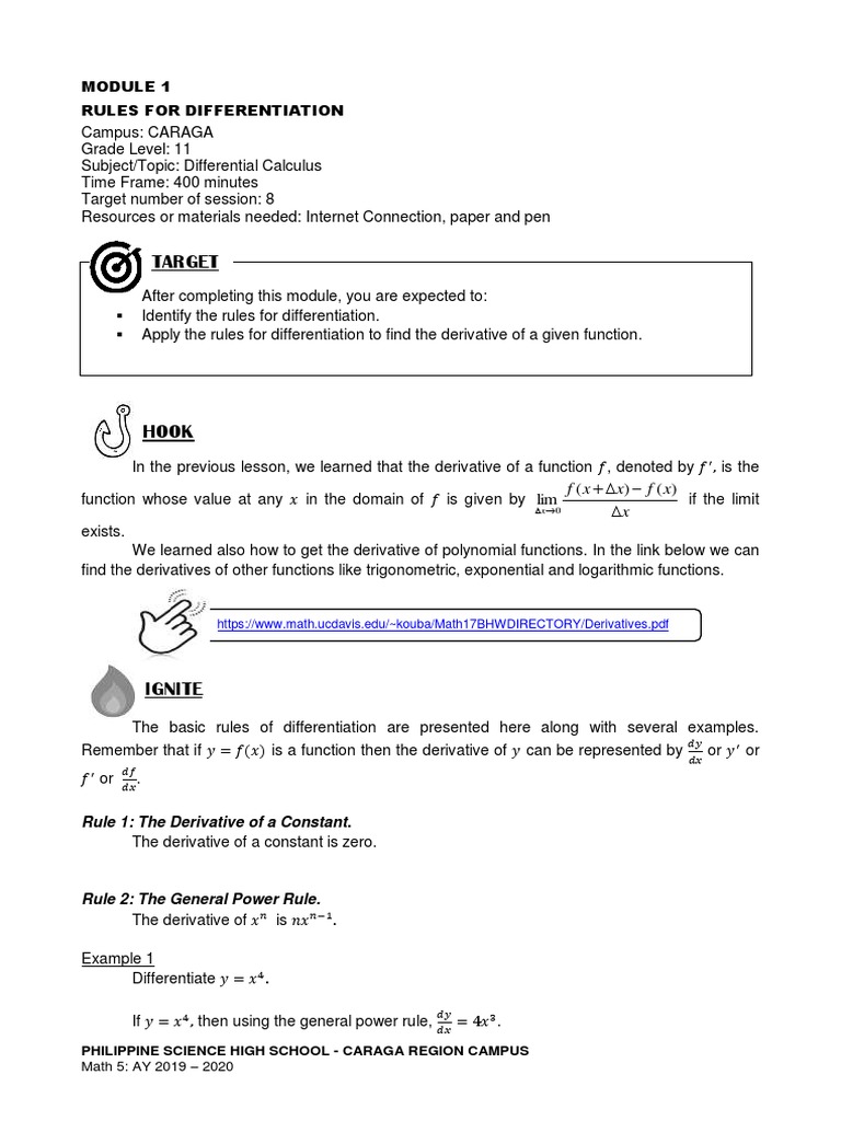 Rules for Differentiation Module | PDF | Derivative | Function ...