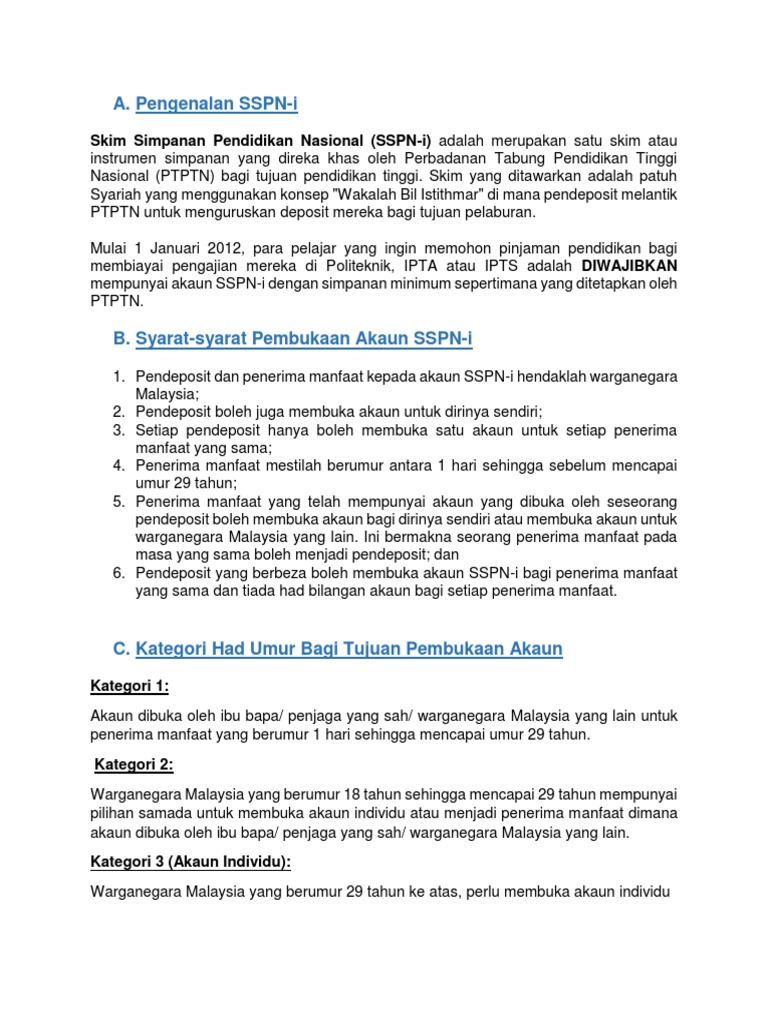 Pengenalan Dan Syarat Pembukaan Akaun Sspni Pdf