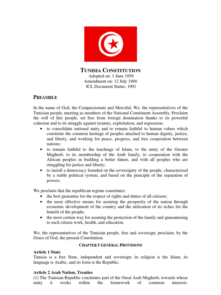 Tunisian Constitution PDF Ratification Constitutional Amendment