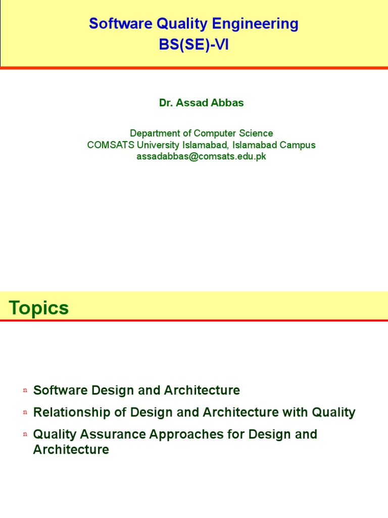 Software Quality Engineering BS (SE) - VI: Dr. Assad Abbas | PDF ...