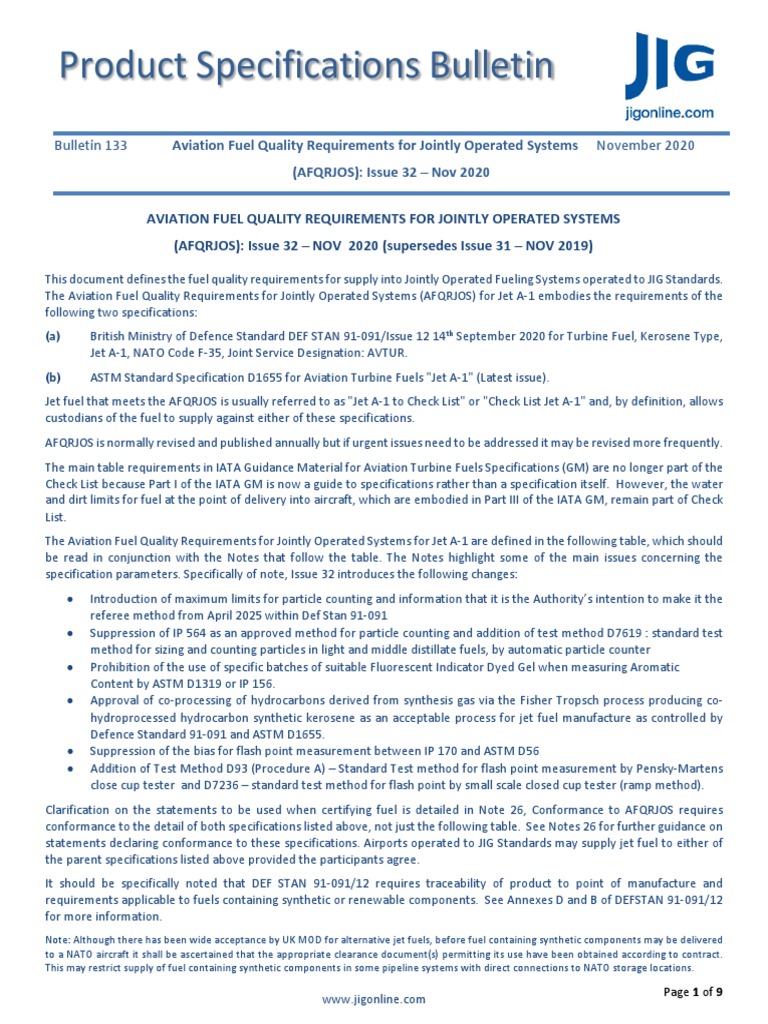 Product Specifications Bulletin PDF Jet Fuel Specification (Technical Standard)