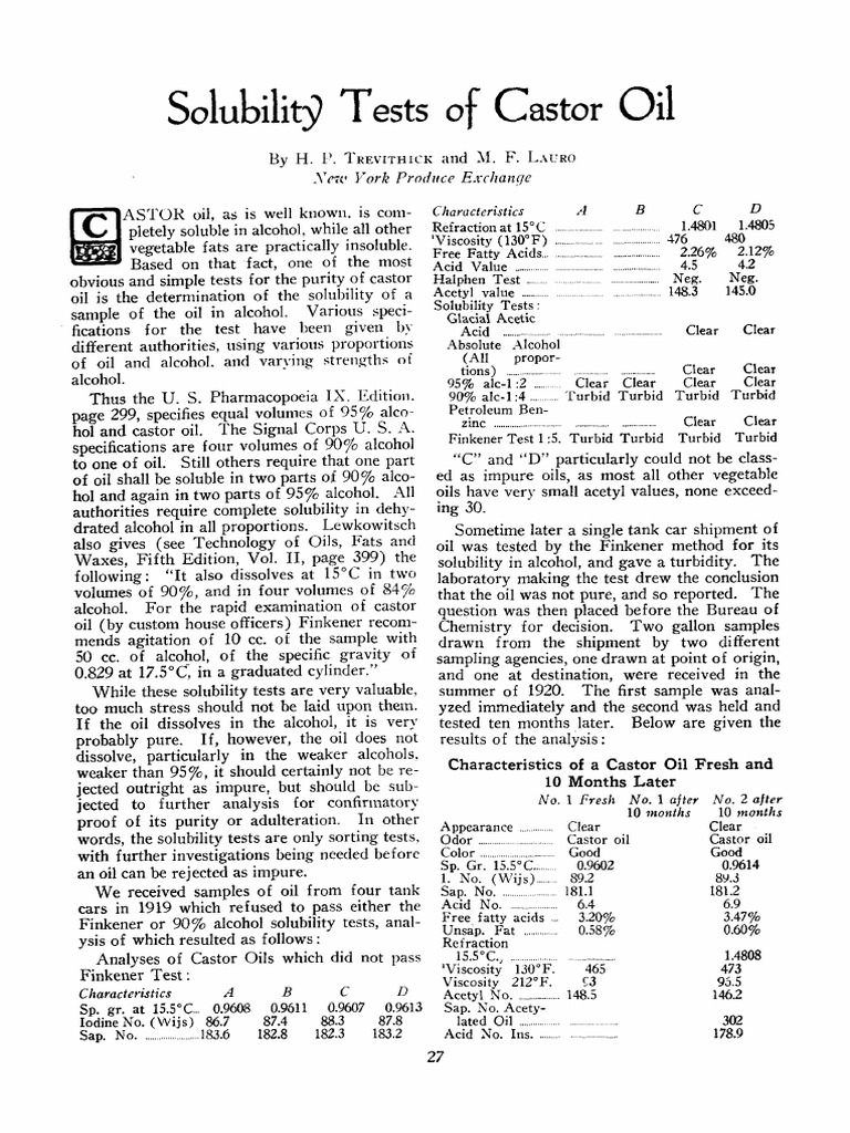Castor Oil Solubility PDF Distillation Solubility