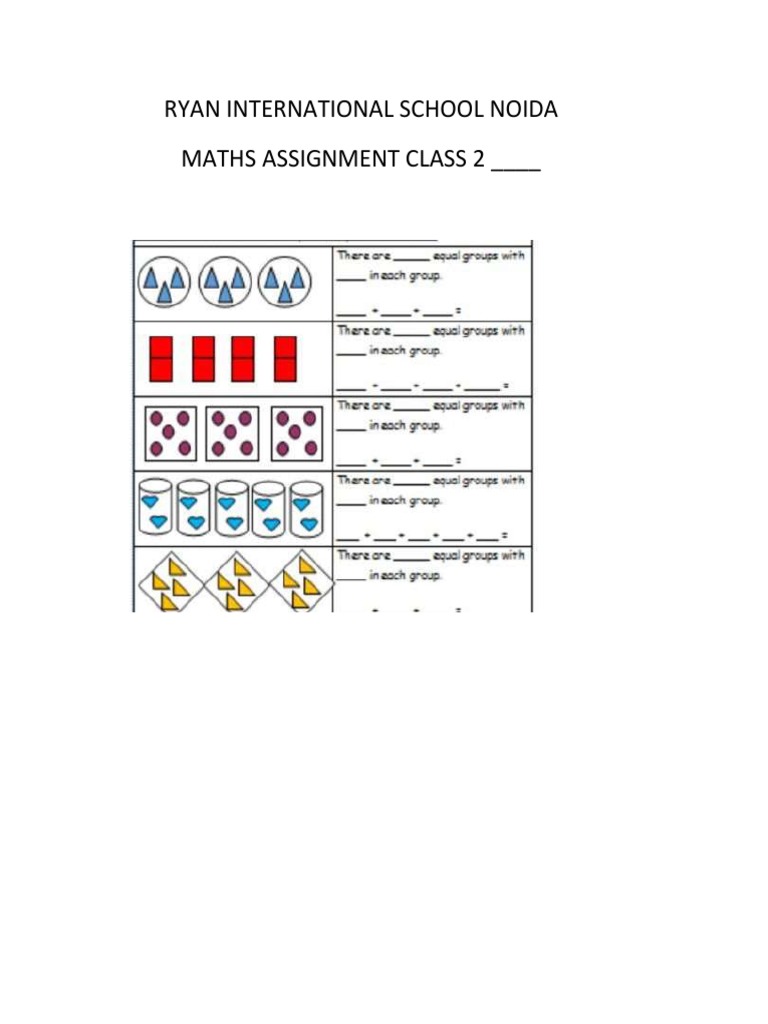 Ryan International School Noida Maths Assignment Class 2 | PDF