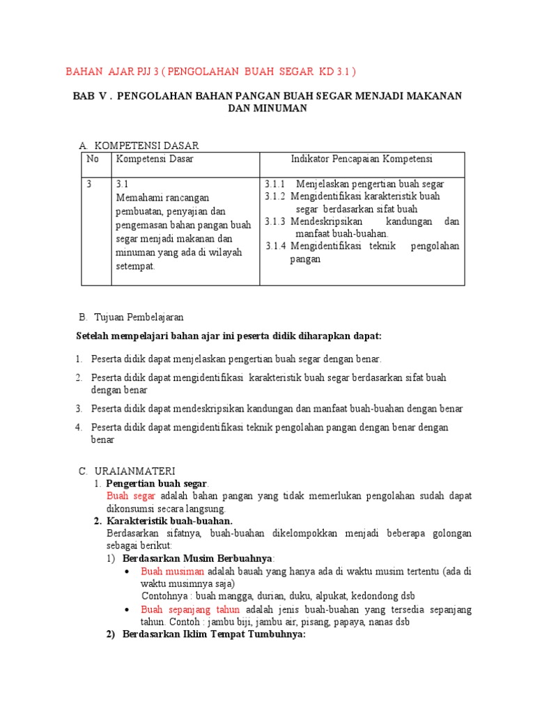 Bahan Ajar Pjj 3 Pengolahan Buah Kd 3 1