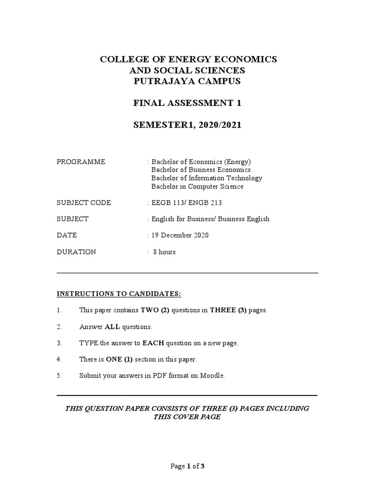 Business English Final Assessment 2020 | PDF | Science | Science And ...
